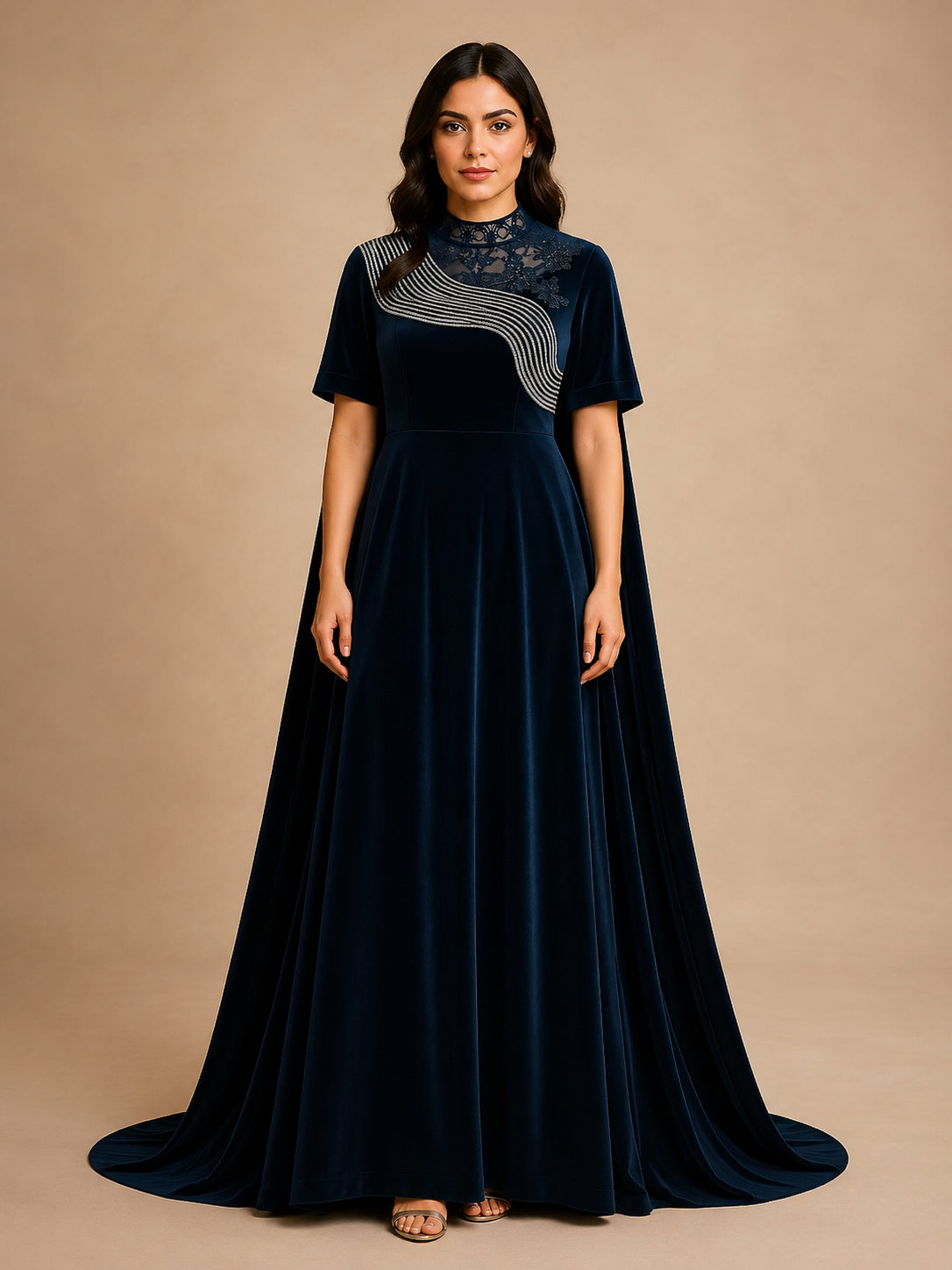 veline Velvet Gown – WAROODI Luxury Collection (Midnight Blue)