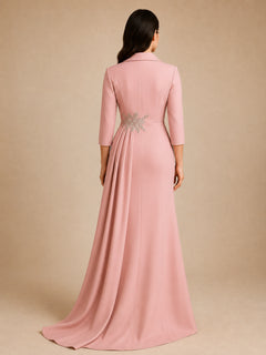 Celestia Draped Evening Gown by WAROODI back view, full-length satin-crepe modest gown with smooth A-line flow, structured upper fit, premium finishing, and elegant formal occasionwear design.