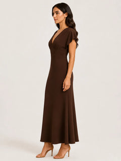 WAROODI Mira Soft-Flare Maxi in cocoa brown with soft drape and elegant side profile