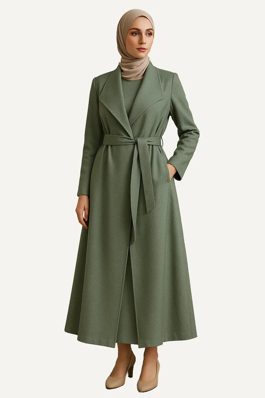 Aria Prestige Belted Coat – Sage Green