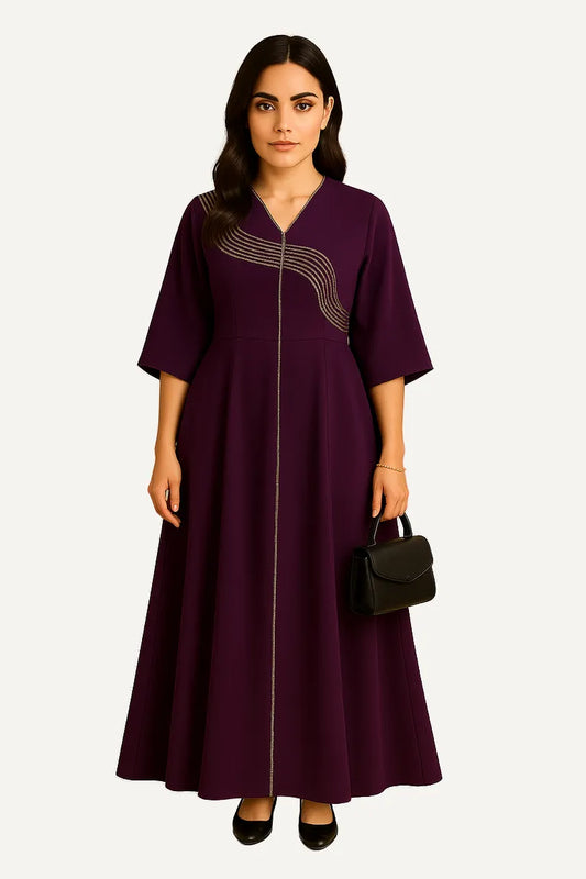 Aveline Modest Gown – WAROODI Luxury Collection (Royal Plum)